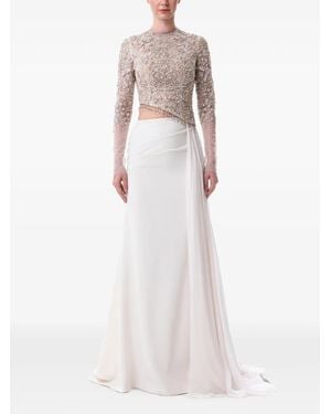 Dina Melwani Embellished Draped Maxi Dress - White