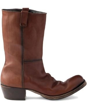 Prada Leather Cowboy Boots - Brown