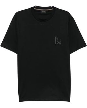 Brioni Logo-Embroidered T-Shirt - Black