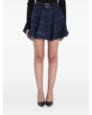 Self-Portrait Flared Denim Mini Skirt - Blue