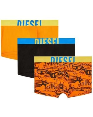 DIESEL Logo-Waistband Graphic-Print Boxer Briefs (Set Of Three) - Orange