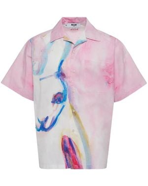 MSGM Abstract-Print Button-Up Shirt - Pink