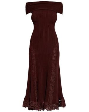 Self-Portrait Ribbed Dress - Purple