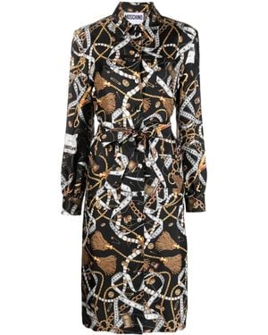 Moschino Graphic-Print Silk Midi Dress - Black