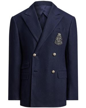 Ralph Lauren Double-Breasted Crest-Embroidered Jacket - Blue