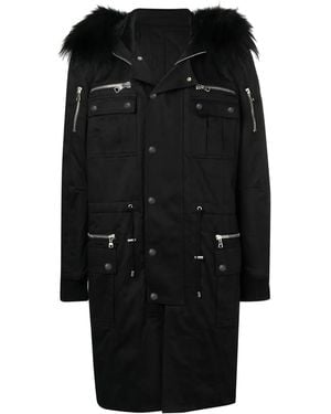 Balmain Parka mit Besatz aus Faux Fur - Schwarz