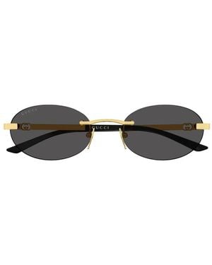 Gucci Interlocking-G Rimless Oval-Frame Sunglasses - Metallic