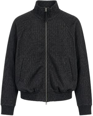 Tom Ford Herringbone-Pattern Nubuck-Detail Jumper - Black