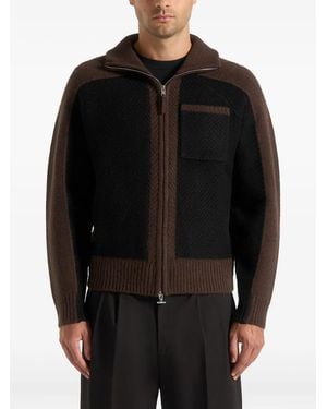 Manière De Voir Monty Colour Block Zip Through Cardigan - Black