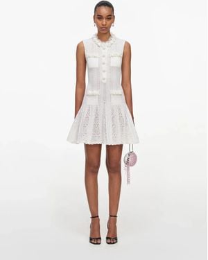 Self-Portrait Flower Trim Knit Mini Dress - White