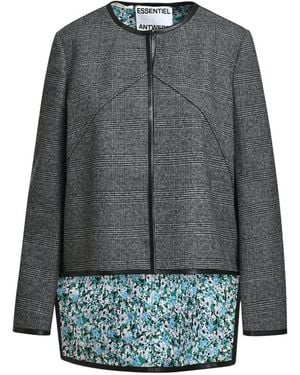 Essentiel Antwerp Kiah Checked-Pattern Floral-Lining Asymmetric Jacket - Grey