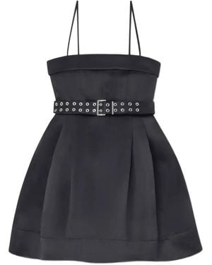 Ganni Mini Belted Spaghetti-Strap Dress - Black