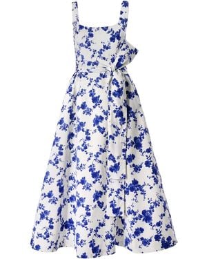 Carolina Herrera Floral-Print Tied-Waist Dress - Blue
