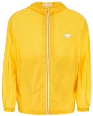 Prada Hooded Zip-Front Jacket - Yellow