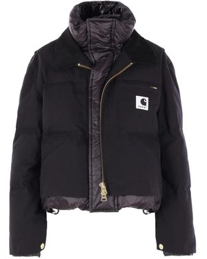 Sacai X Carhartt Wip Corduroy-Collar Logo-Patch Jacket - Black
