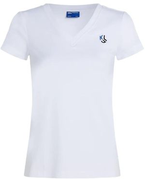 KARL LAGERFELD Logo-Print V-Neck T-Shirt - White