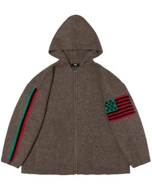 DENIM TEARS X Stussy Flag-Detailed Hoodie - Brown