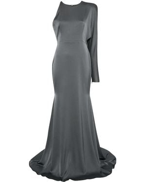 Alex Perry Satin One-Shoulder Evening Gown - Grey