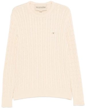 Valentino Garavani Vlogo Cable-Knit Cotton Jumper - Natural