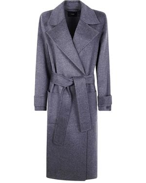 JOSEPH Belted Wool Coat - Blue