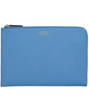 Smythson Slim Clutch Aus Leder - Blau