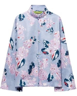 Shanghai Tang Scholar Floral-Jacquard Jacket - Blue