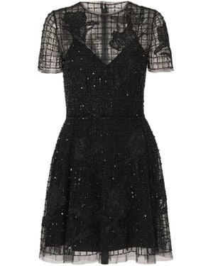 Carolina Herrera Embellished Tulle Short-Sleeve Mini Dress - Black