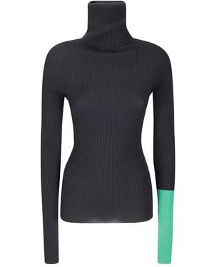 Yohji Yamamoto Trui Met Colourblocking En Hoge Hals - Blauw