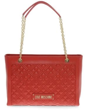 Moschino Quilted Logo-Detail Shoulder Bag - Red
