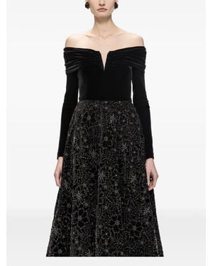 Nissa Embroidered Velvet Midi Dress - Black