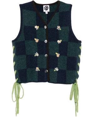 YANYAN KNITS Checked Cardigan - Blue
