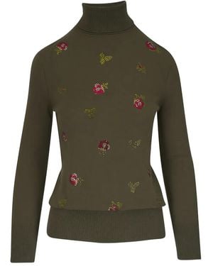 Libertine Floral-Embellished Roll-Neck Jumper - Green