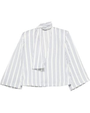 ROWEN ROSE Scarf-Detail Striped Shirt - White