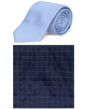 Michael Kors Monogram-Pattern Silk-Blend Tie And Pocket Square Set - Blue