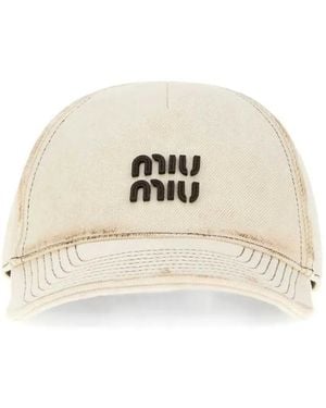 Miu Miu Logo-Patch Distressed Baseball Cap - Natural