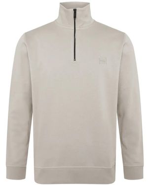BOSS Cotton-Terry Sweatshirt With Zipper Collar - White