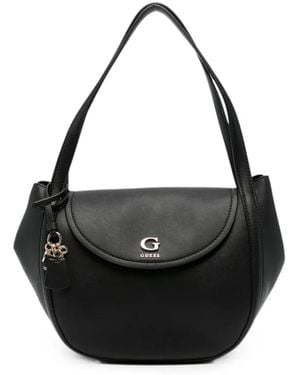 Guess Coleen Logo-Plaque Leather Shoulder Bag - Black
