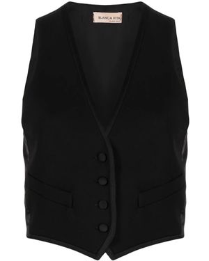 Blanca Vita V-Neck Rear-Buckle Gilet - Black