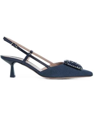 Roberto Festa Ingrid Rhinestone-Embellished Slingback Heeled Court Shoes - Blue