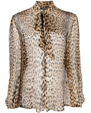 Roberto Cavalli レオパード ボウタイ ブラウス - ブラウン