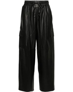 Yves Salomon Wide-Leg Leather Cargo Trousers - Black