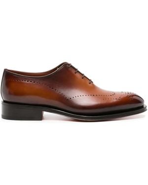Santoni Burnished-Finish Leather Oxford Shoes - Brown