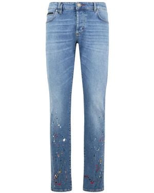 Philipp Plein Paint-Splatter-Detail Straight Jeans - Blue