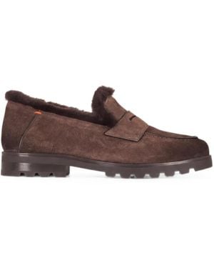 Santoni Shearling-Lined Suede Loafers - Brown