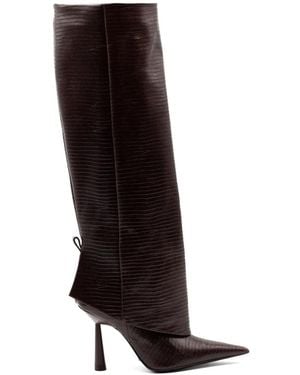 Gia Borghini Reptile-Print Knee-High Boots - Black