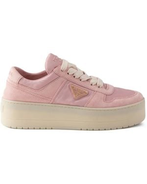 Prada Downtown Bold Re-Nylon And Suede Trainers - Pink