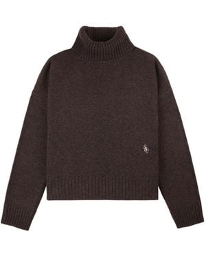 Sporty & Rich Src Roll-Neck Logo-Embroidered Jumper - Brown