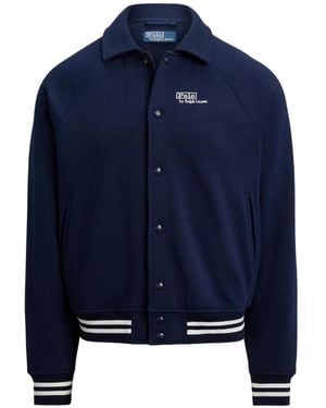 Polo Ralph Lauren Logo-Embroidered Striped-Trim Bomber Jacket - Blue