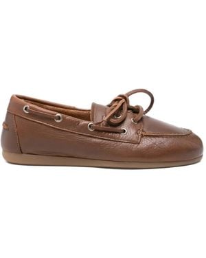 POSA Lace-Up Leather Boat Shoes - Brown