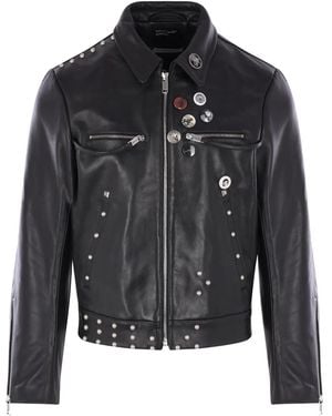 Enfants Riches Deprimes Studded Graphic Leather Jacket - Black